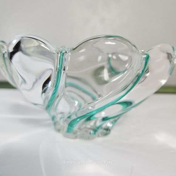 Vtg Mikasa Crystal Green Peppermint Swirl Tea Light Holder Candy Dish Home Decor - Picture 11 of 12